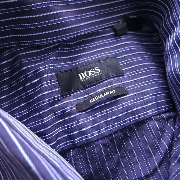 Hugo Boss Shirt Mens 15.5 32/33 Blue Striped Long Sleeve Button Up - Picture 1 of 4